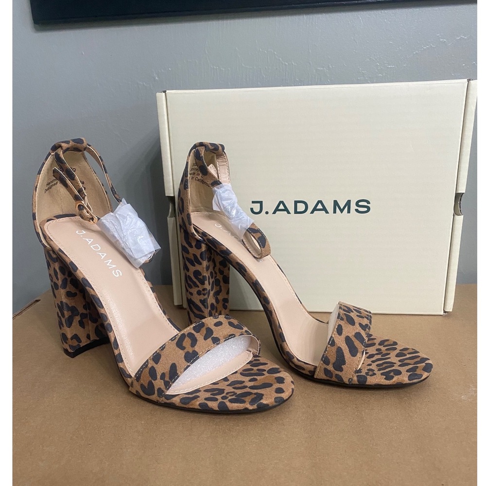 J. Adams Shirley Leopard Suede Block Heel Sandals Ankle Strap Pumps Womens 8